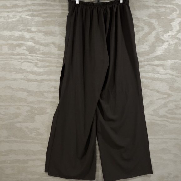 Lulu's SZ L Black Bright & Breezy Tie Front Culotte Wide Leg Side Slit Pants - Picture 3 of 14